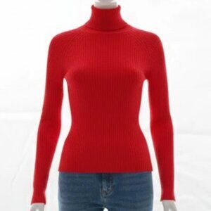 H&M Women’s Size M Turtleneck Sweater Red Ribbed Long Sleeve Pullover New
